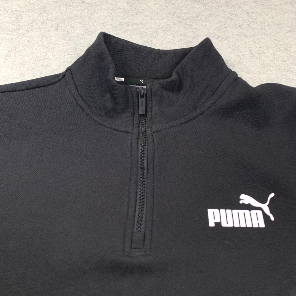 Puma Quarter Zip Pullover Mens L Black Fleece Sweatshirt Mock Neck Jacket 849039 - Picture 2 of 10